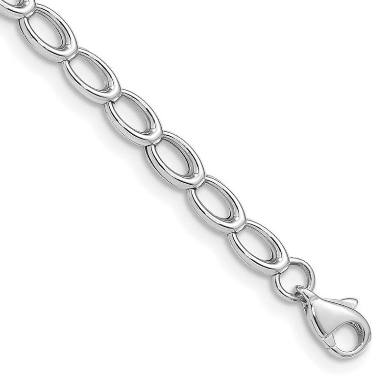 Curata 14k White Gold Hollow Fancy Lobster Closure Polished Open Link Bracelet 7.5 Inch