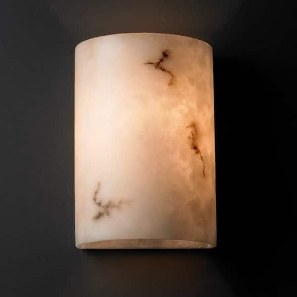 slide 2 of 2, Porch & Den Hornecker Faux Alabaster Shade 2-light Small Cylinder Wall Sconce Faux Alabaster Resin