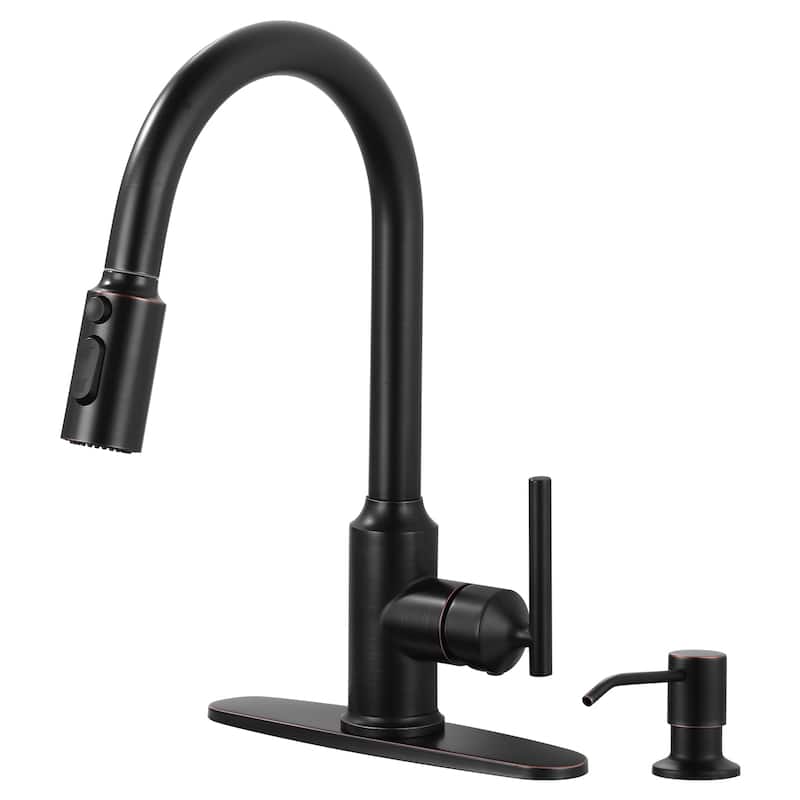 WOWOW Pull Down Sprayer Kitchen Faucet with Soap Dispenser - Oil Rubbed Bronze