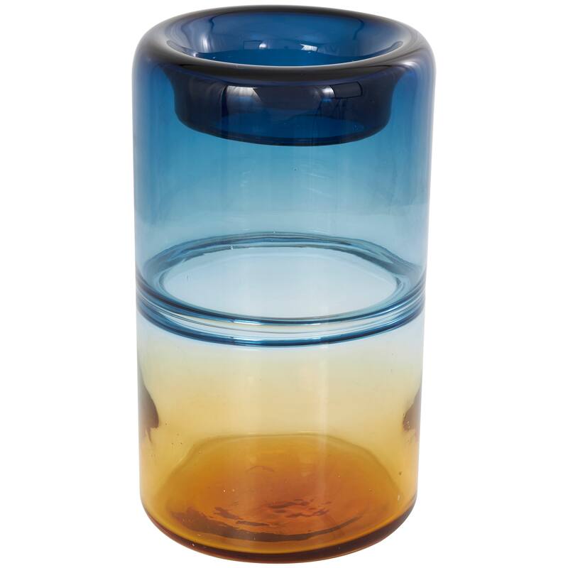 Blue Glass Handmade Ombre Vase with Yellow Base