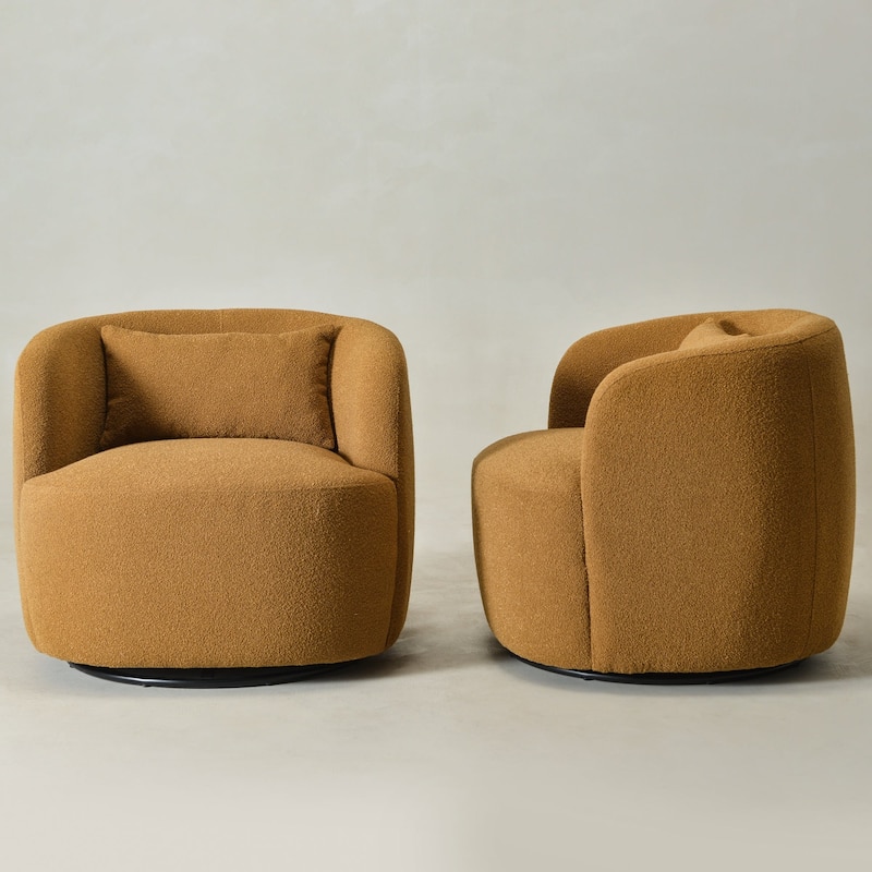 KINWELL 34" Wide Boucle Upholstered Sherpa Swivel Armchair (Set of 2)