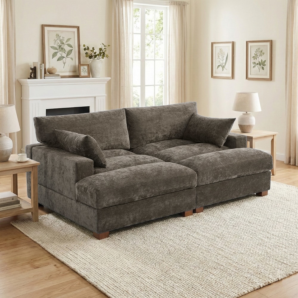 82.5"W Chenille Upholstered Sectional Modular Sofa With Chaise