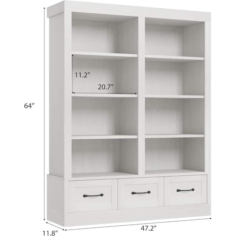 70.7" Tall 5-Tier Double Wide Bookshelf with Storage Drawer for Living Room