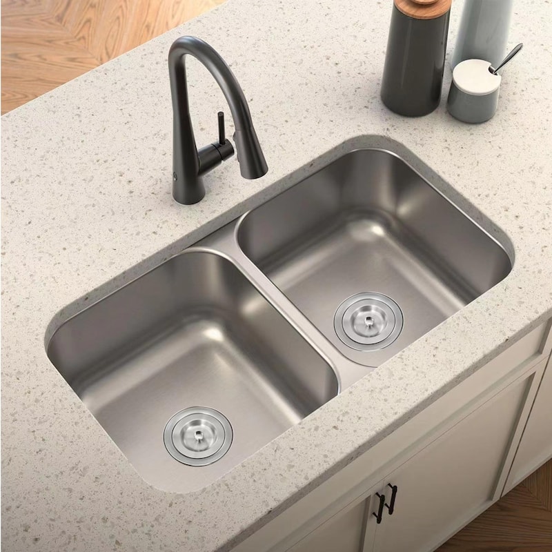 CB HOME Classic 32 inch Undermount Double Bowl Kitchen Sink, PRO Undercounter 32x18 inch 50/50 Stainless Steel Kitchen Sink
