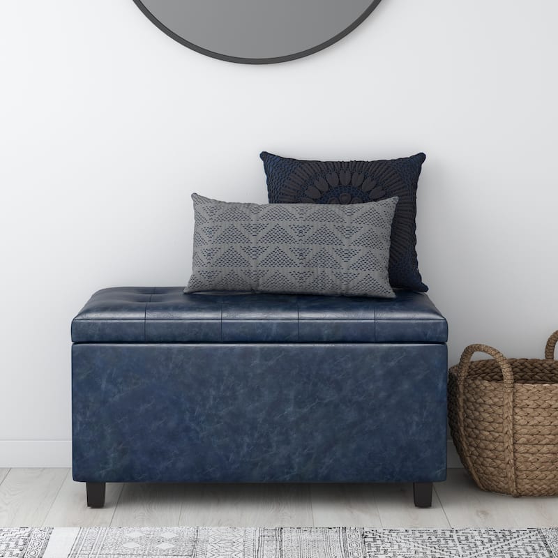 WYNDENHALL Essex 34-in. Wide Rectangular Storage Ottoman - Denim Blue