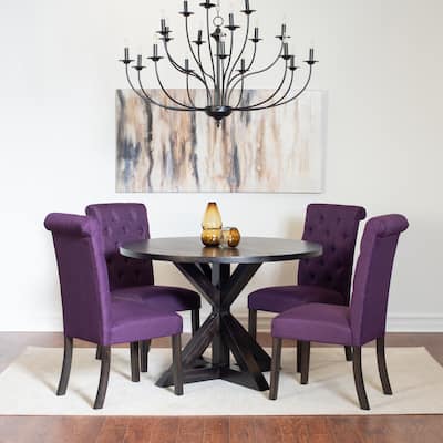 Modern 5-Piece Dining Set with Round Cross Base Table & 4 Tufted Chairs