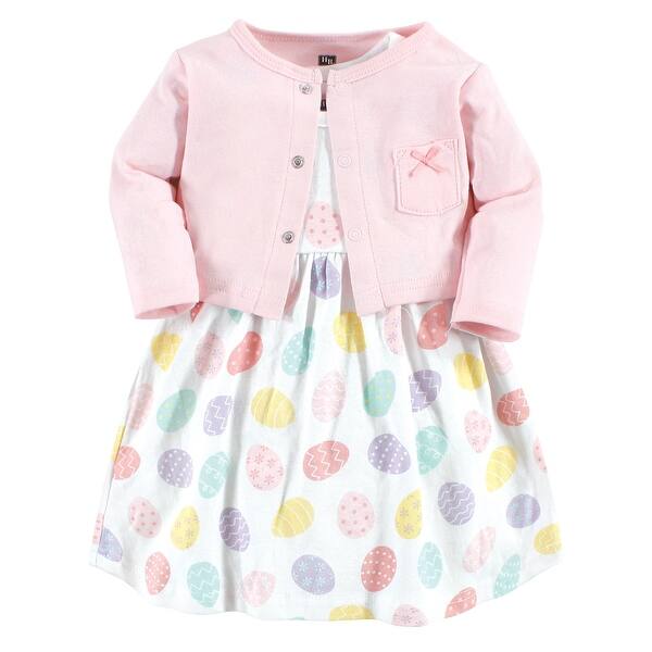 slide 1 of 1, Hudson Baby Toddler Girl Cotton Dress and Cardigan Set, Easter Eggs 2T - Easter Eggs