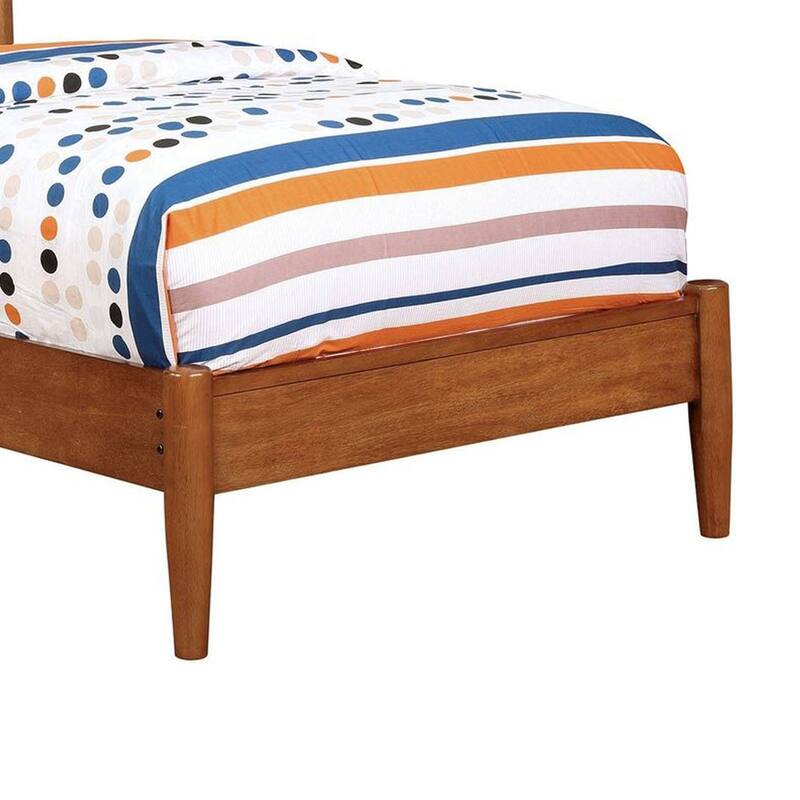 Wooden Transitional Twin Bed With Round Tapered Legs, Oak Brown