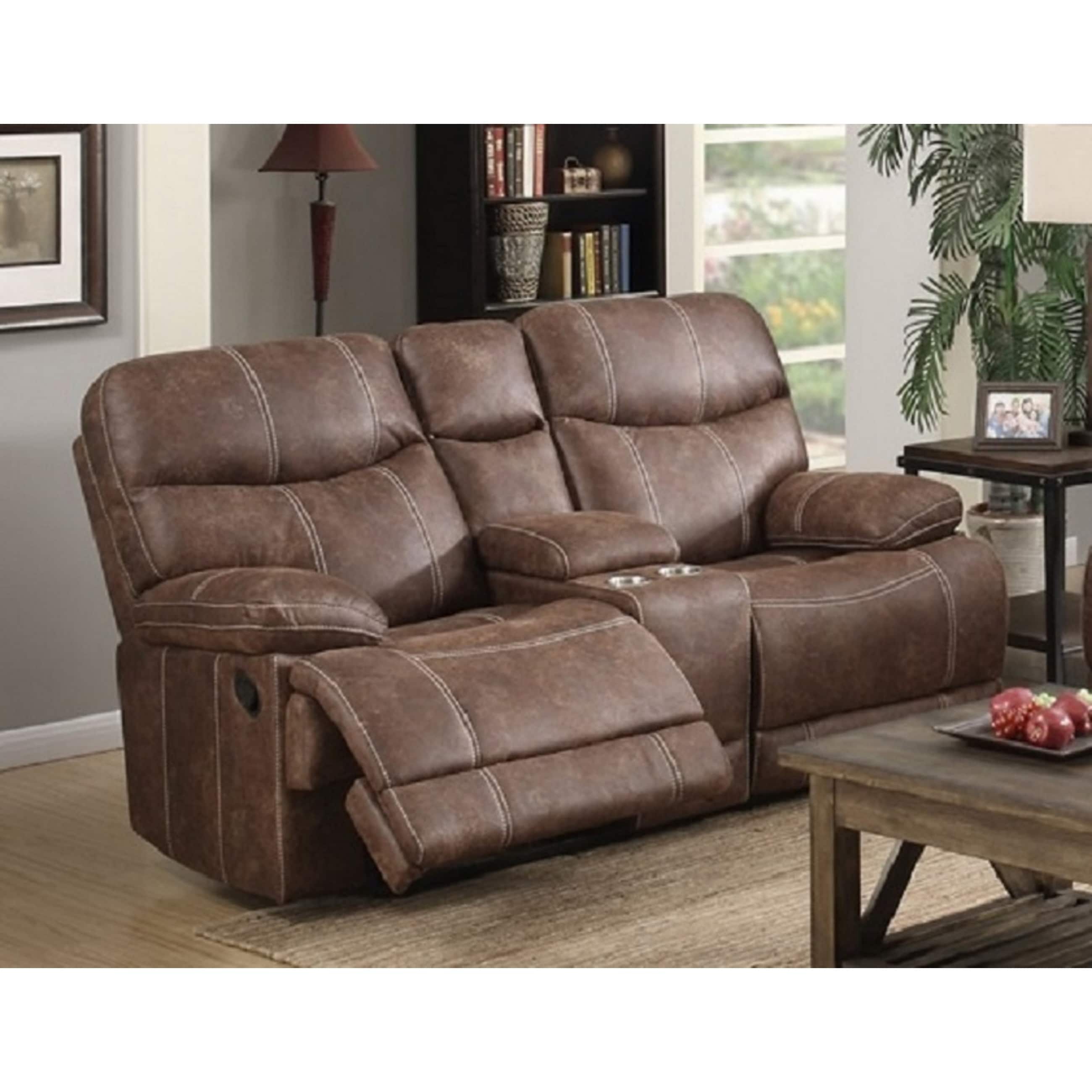 Copper Grove Kulia Reclining Brown Faux Leather Loveseat On Sale Overstock 13291894