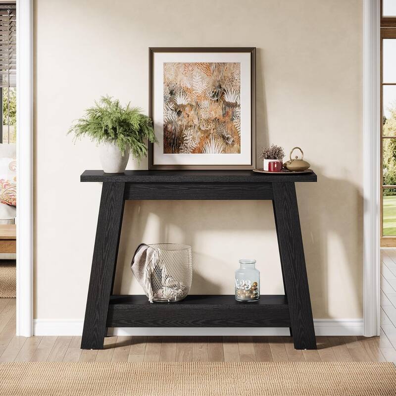 41.3" Farmhouse Console Table with Storage, 2-Tier Rustic Narrow Wooden Entryway Table for Living Room, Hallway, Foyer