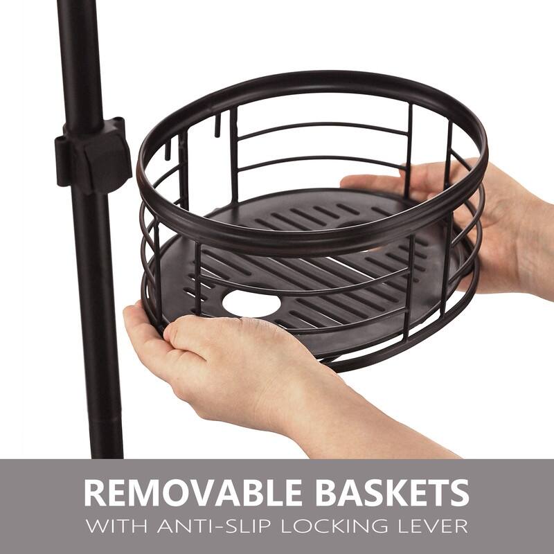 Utopia Alley Rust-Resistant Tension Pole Shower Caddy, 3 Baskets & Soap Tray Shelf