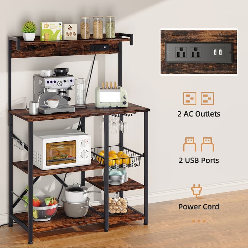Kitchen Baker's Rack with Power Outlet & USB Ports, Storage Shelf