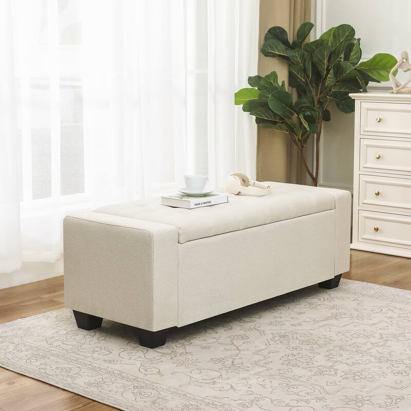 Adeco Rectangle Storage Ottoman Bench for Living Room, Bedroom