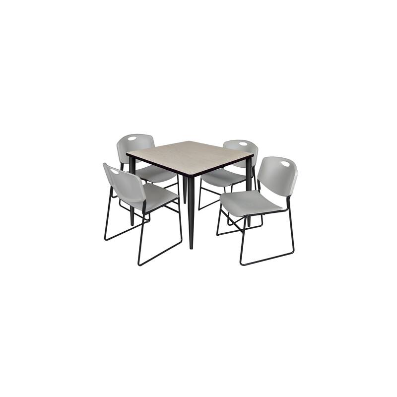 36 in. Square Breakroom Table- Maple Top, Black Base & 4 Stack Chairs- Grey - Grey, Black, Cherry, Maple