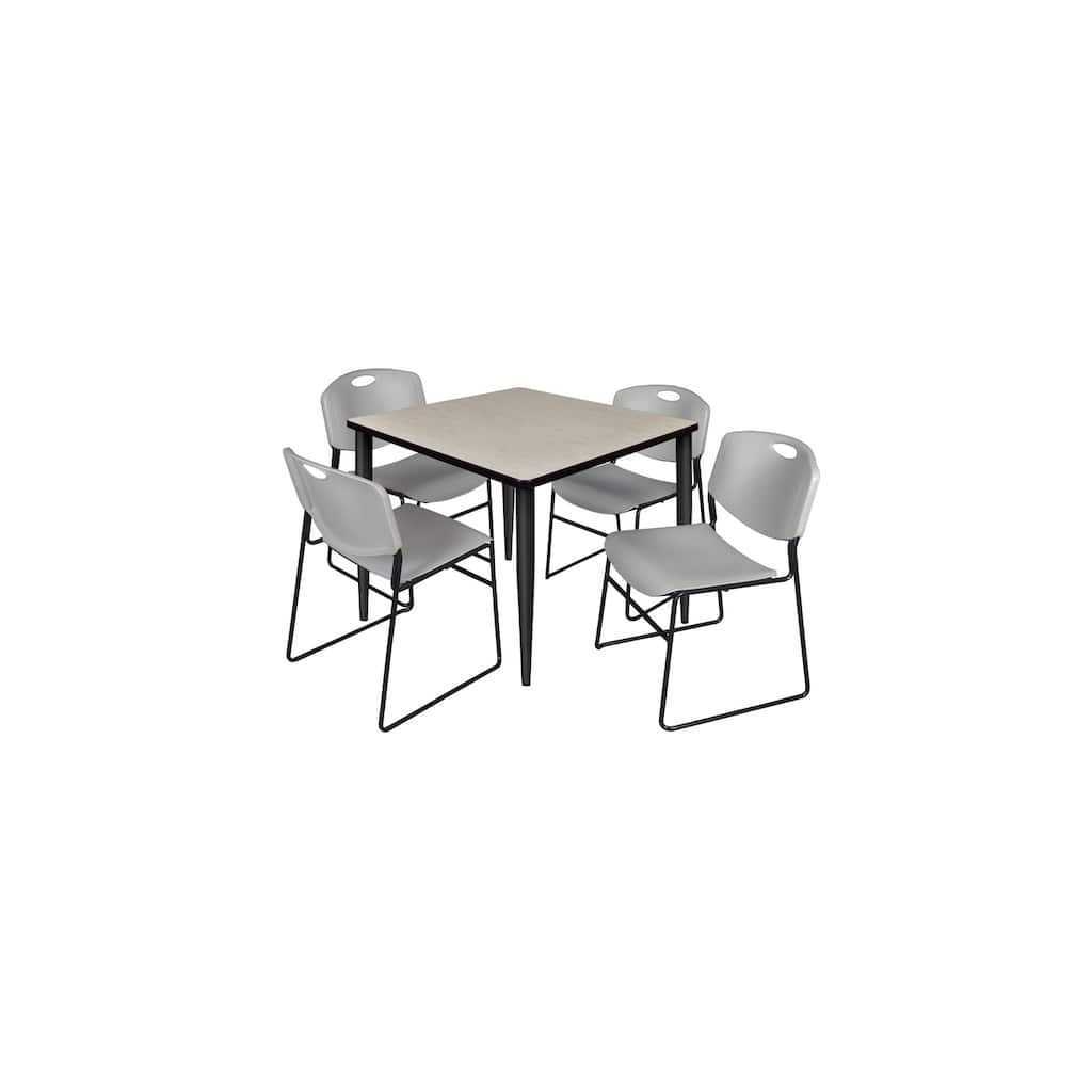 42 in. Square Breakroom Table- Maple Top, Black Base & 4 Stack Chairs- Grey - Grey, Black, Cherry, Maple