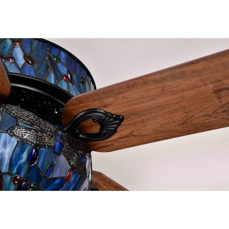 Barkol 5-Blade Lighted Ceiling Fan 2-Tier Tiffany Style Glass