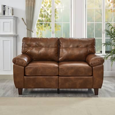 Modern Deep Seat Upholstered Lounge Couch PU Leather Loveseat Sofa with Storage, Wide Cushioned Armrests and Tufted Backrest