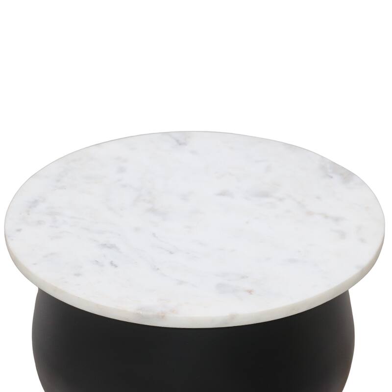 Modern Marble & Metal Accent Table - Black & White & Brushed Gold