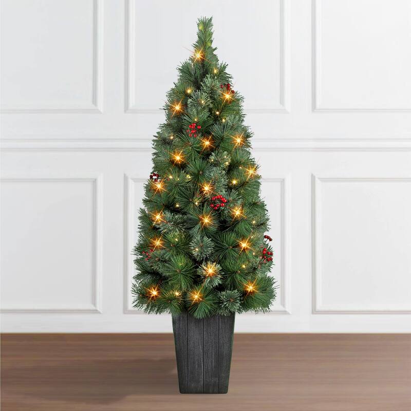 Puleo International 4 ft. Battery Operated Potted Cascade Pine Tree