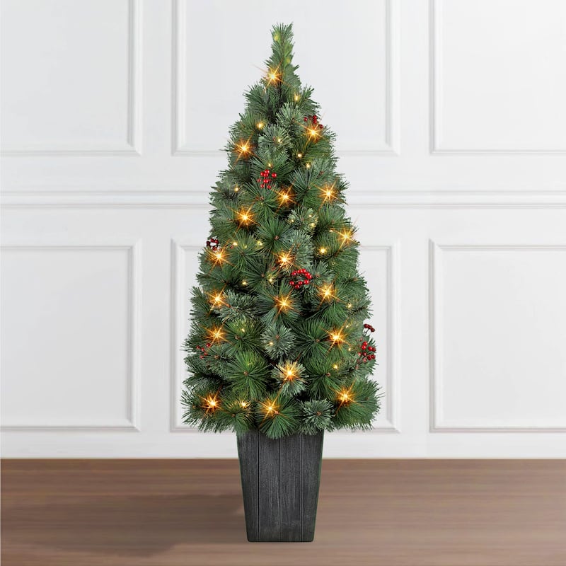 Puleo International 4 ft. Battery Operated Potted Cascade Pine Tree