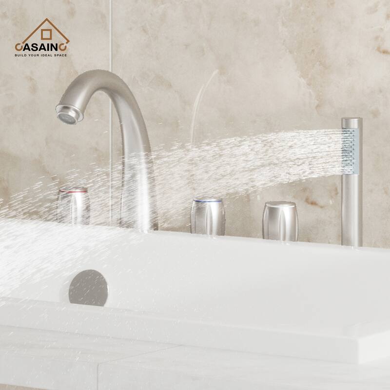 3-Handle Waterfall Roman Tub Faucet Deck-Mount Bathtub Faucet with Hand Shower