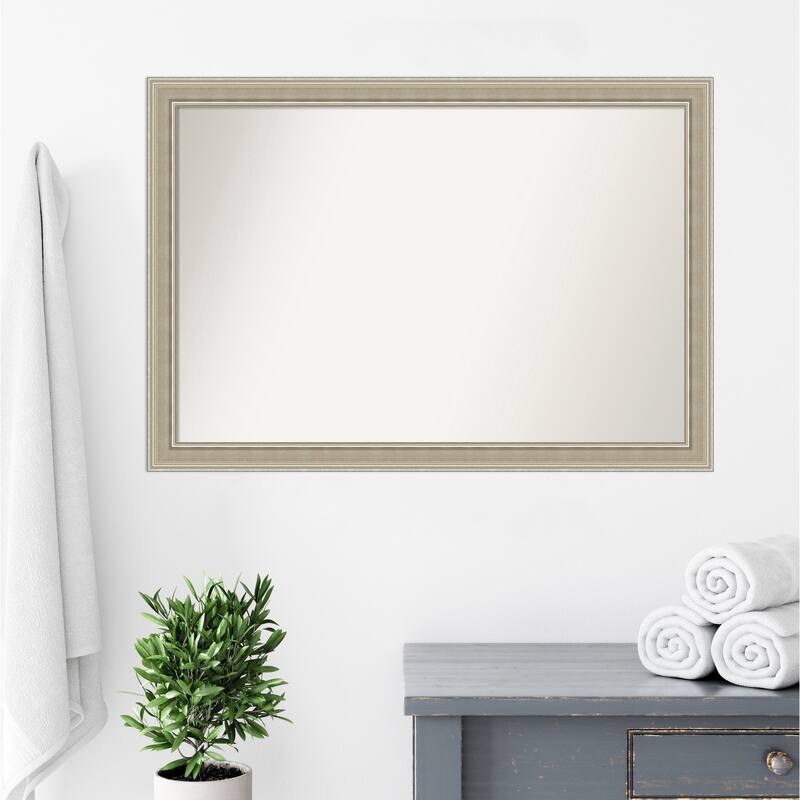 Mezzo Silver Non-Beveled Wood Framed Bathroom Vanity Wall Mirror - Mezzo Silver