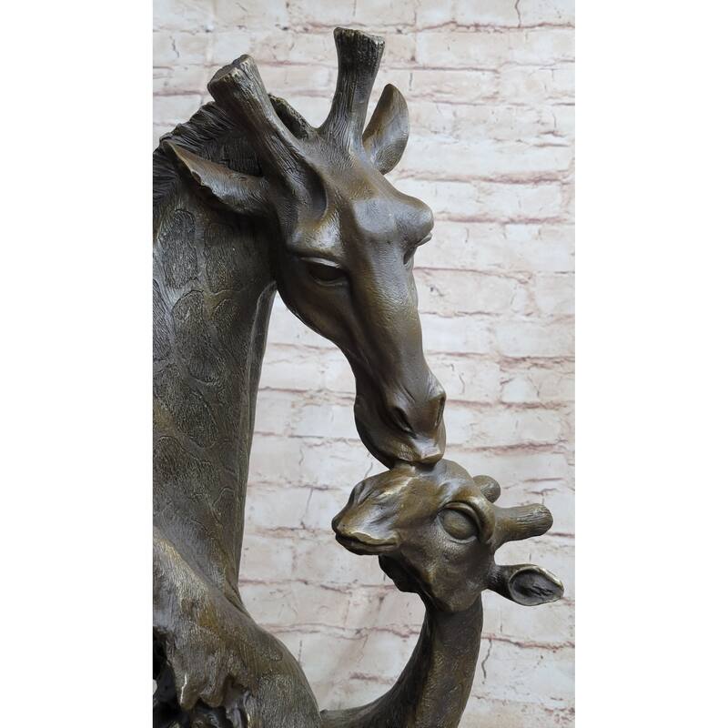 Mother And Baby Giraffe Bronze Bust Sculpture Statue Figure Decor 18 Inches X 9 Inches