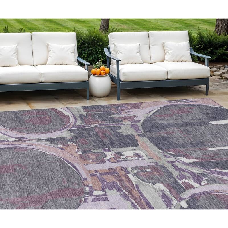 HomeRoots Geometric Transitional Rectangle Outdoor Rug - 9' X 12'