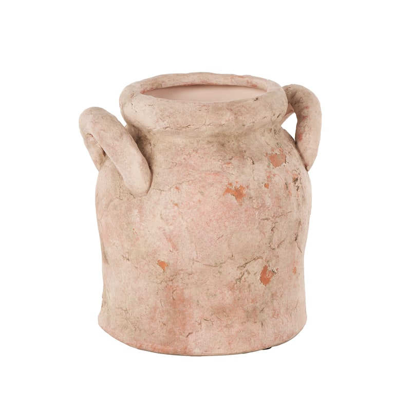 Ceramic Antique Style Distressed Vase with Handles - Cream or Pink - Roche River Decor