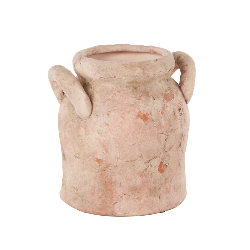 Pink Ceramic Antique Style Distressed Decorative Vase with Handles