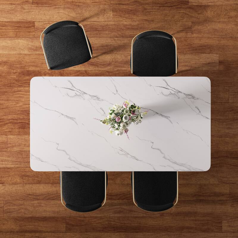 Morden Fort 5-Piece Dining Set, Rectangular Table and 4 Boucle Arm Chairs