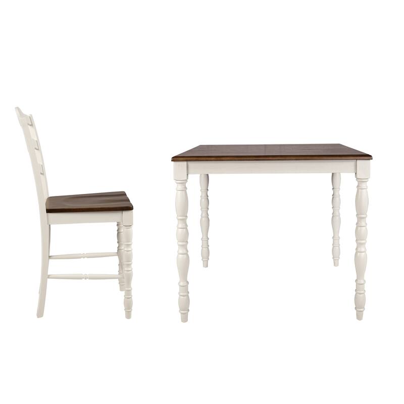 5 Piece Counter-Height Dining Set with Oak Top Table and 4 Ladder Back Chairs