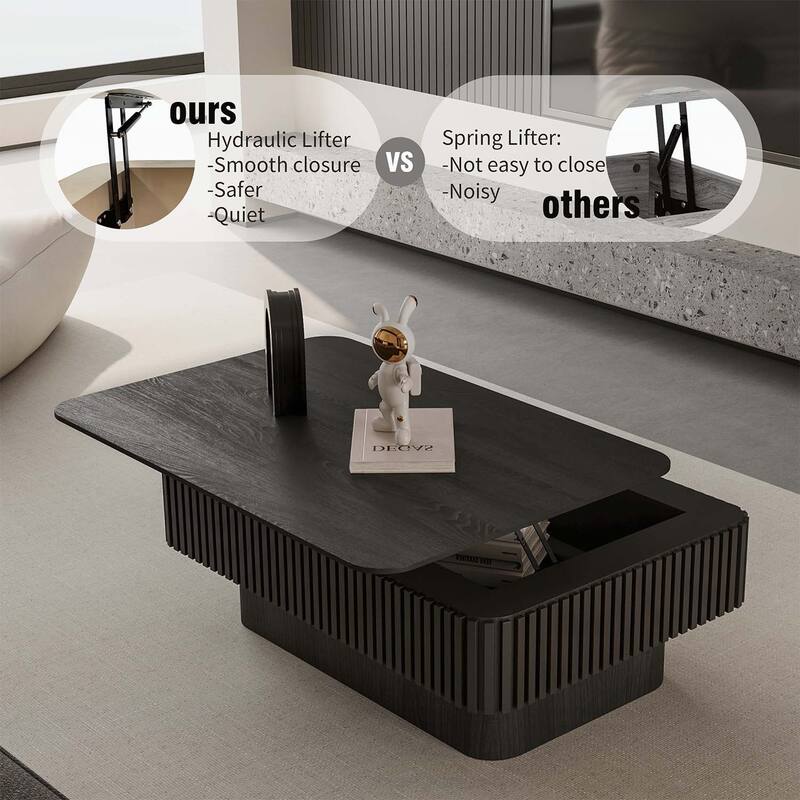 Fluted Lift-top Accent Tea Table with Storage,Adjustable Height,for Modern Living Spaces