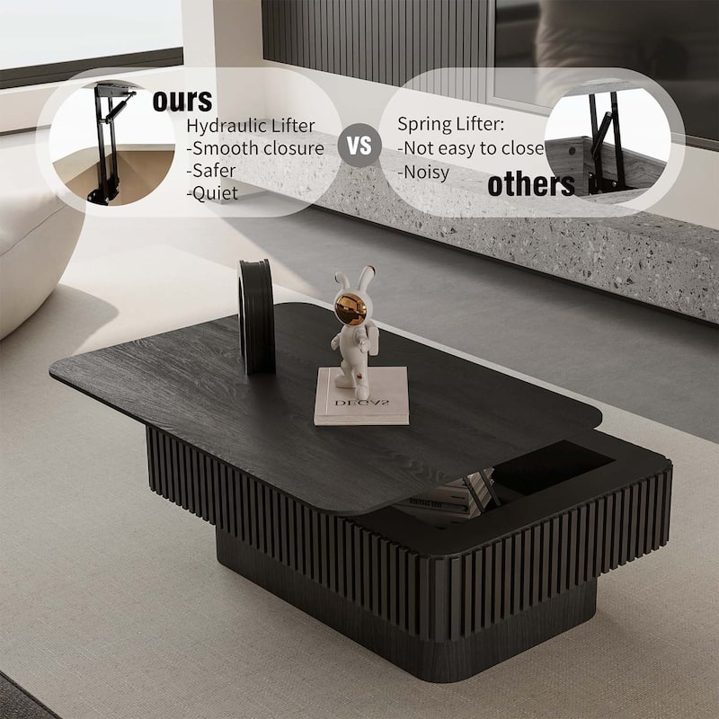 Modern Fluted Lift-top Coffee Table with Storage and Adjustable Height,for Living Spaces