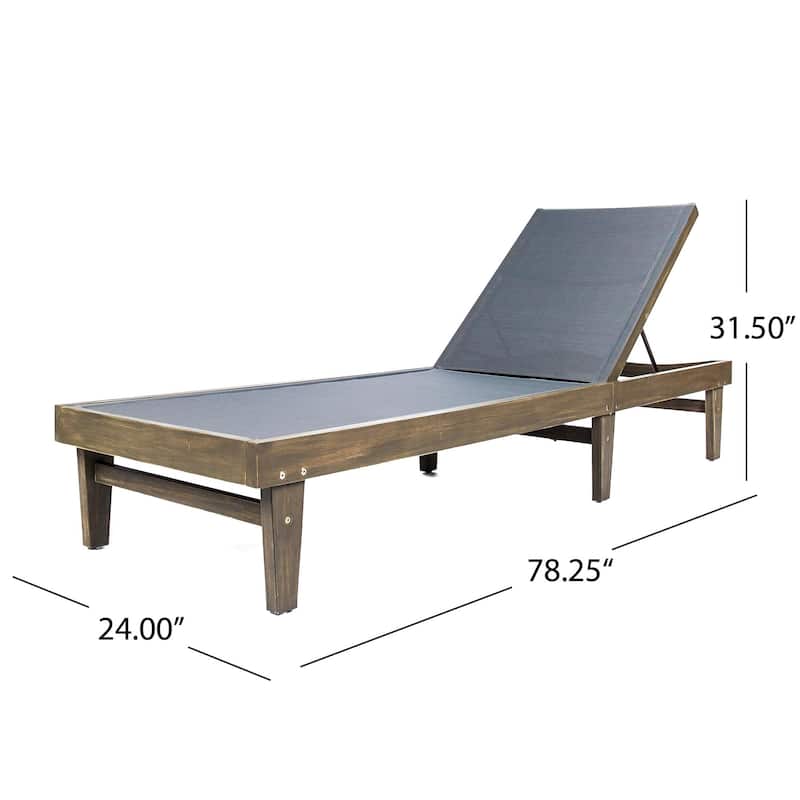Outdoor solid wood frame mesh chaise lounge chair