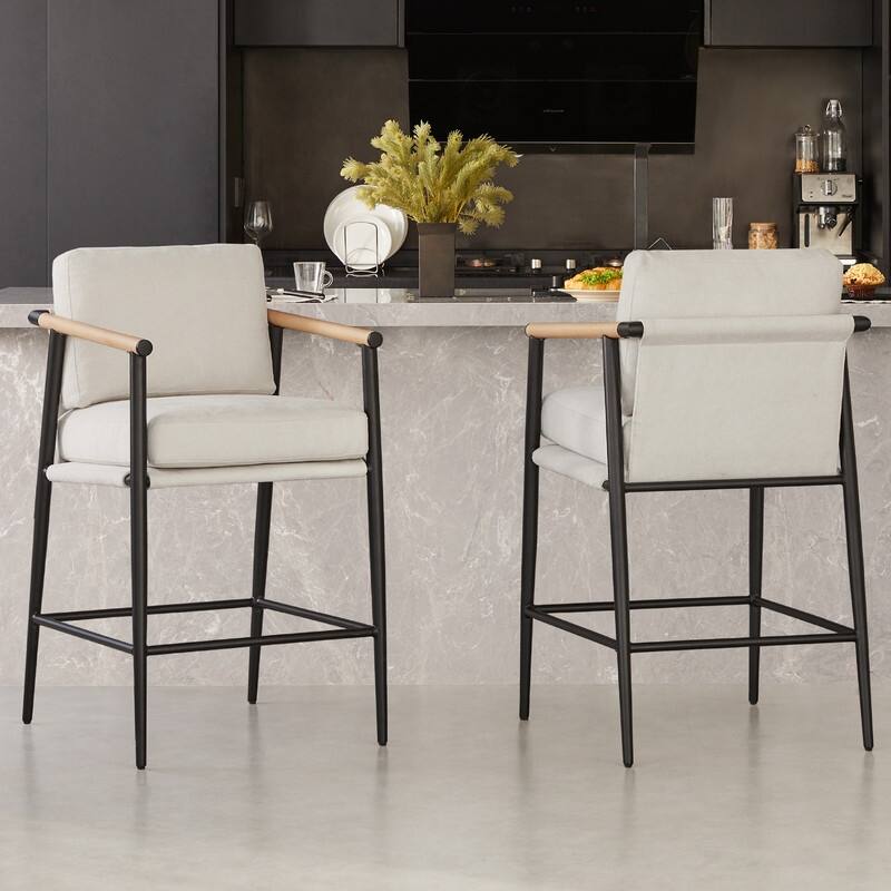 Chris Modern Counter Stools Set with Metal & Wood - Set of 2