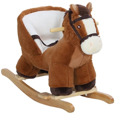 Toddler Rocking Horse with Sounds, Plush Seat, Safety Belt & Footrest - Wood Frame, 55 lbs Capacity