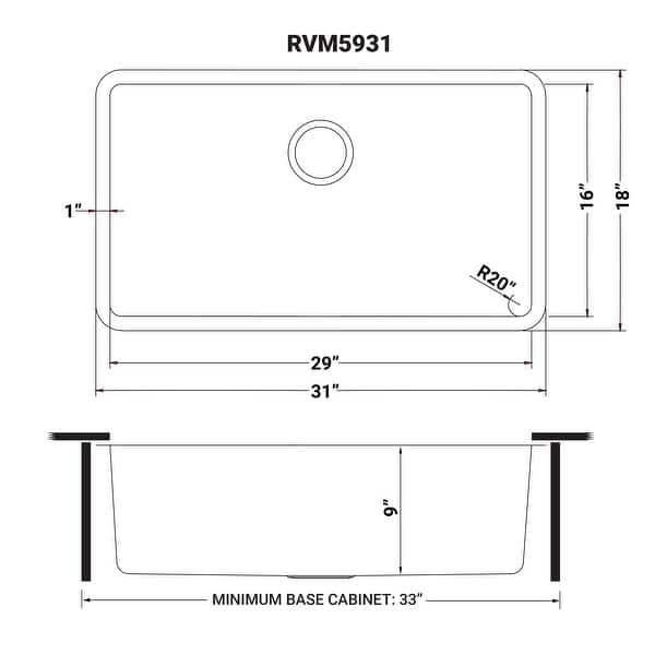 Ruvati 31-inch Undermount Kitchen Sink 16 Gauge Stainless Steel Single Bowl - RVM5931 - Silver - 31" X 18"