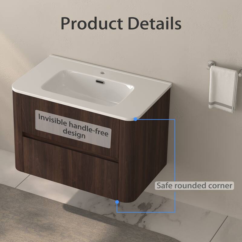 GDF Studio - Hailey American Design 30" Floating Bathroom Vanity with Sink and Two Soft-Close Drawers