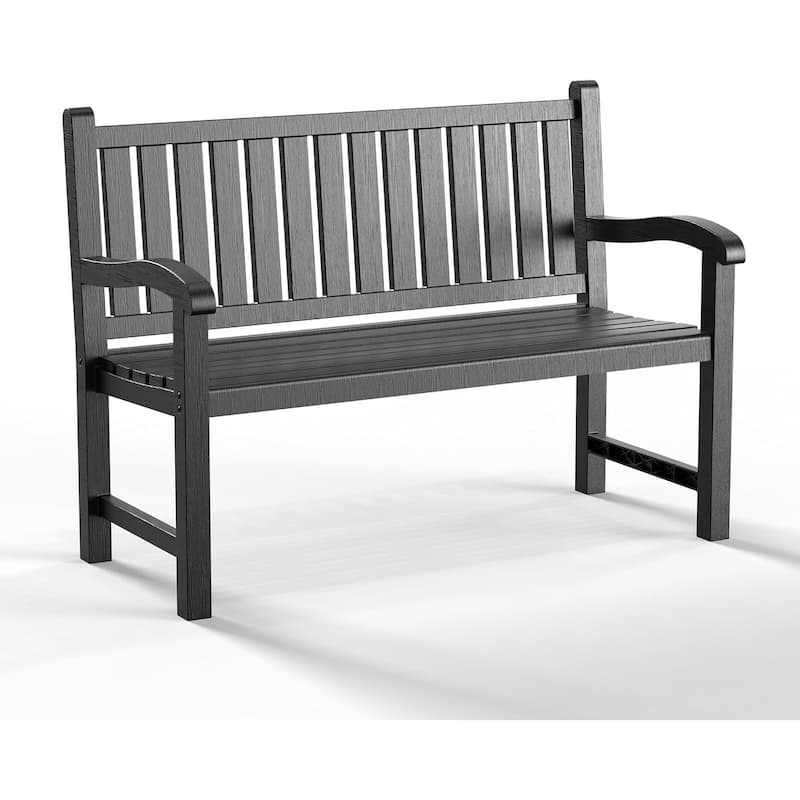 Outdoor Bench, Weatherproof Garden Bench with Ergonomic Design, 2-Person Resin Bench for Porch, Deck, Patio, Outdoor, Garden - BLACK