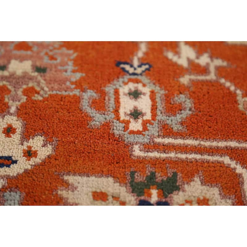 Medallion Heriz Serapi Indian Area Rug Handmade Orange Wool Carpet - 7'10" x 9'9"