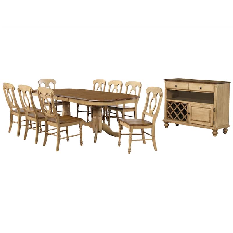 Extendable Dining Set - 10 Piece Oval Table with Chairs & Server - Coastal Style