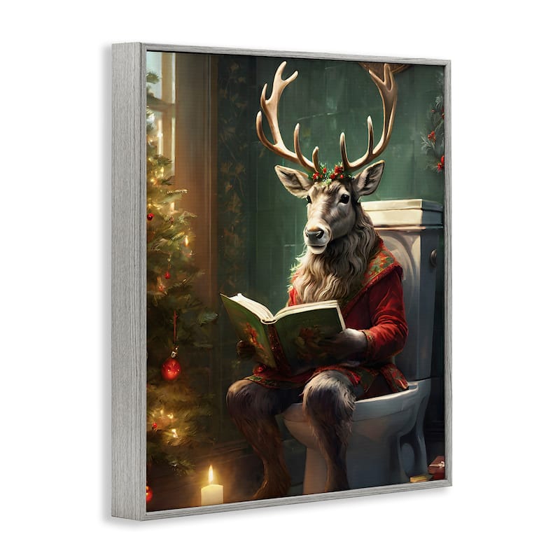 Stupell Reindeer in Festive Bathroom Framed Giclee Art Design By Jo Moulton