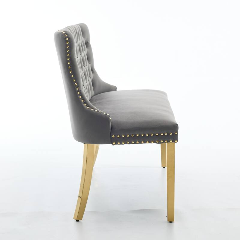 Roomfitters Upholstered Loveseat Bench with Nailhead Trim and Gold Legs, Modern High Back Settee for Dining Room