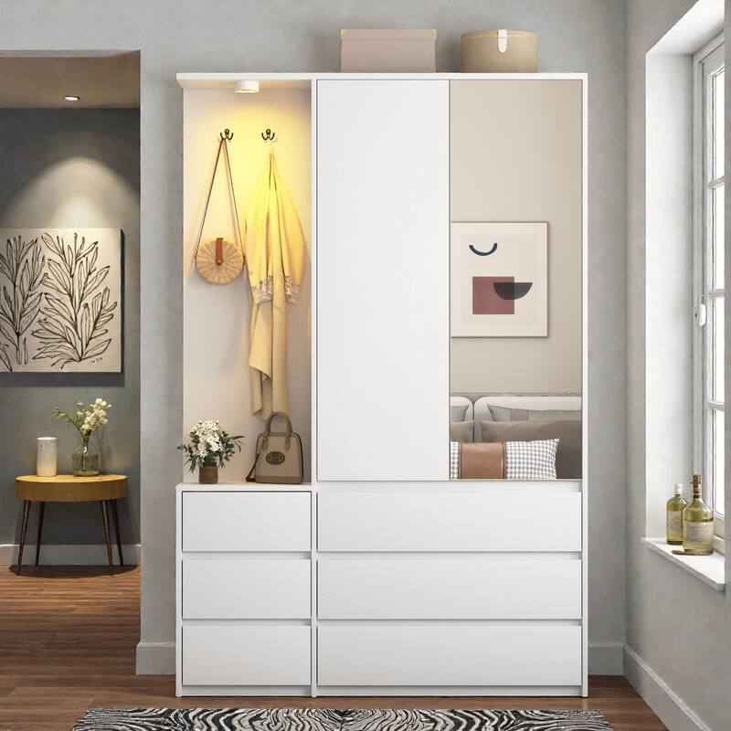 71.7 Inch Wooden Wardrobe Closet with 3 Doors and 2 Drawers, Modern Bedroom Storage Cabinet with Hanging Rail