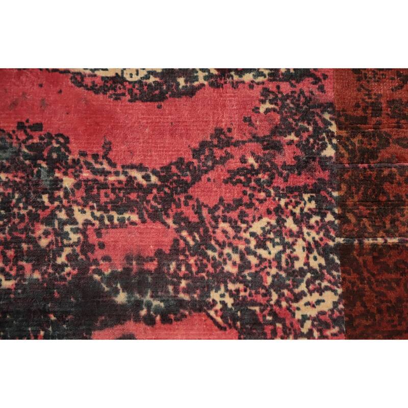 Hand Knotted Oriental Viscose Silk Carpet Modern All-Over Pink Abstract Area Rug - 7' 6'' X 5' 4''