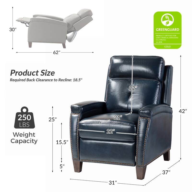 Gaspar Mid-Century Modern Pushback Recliner with Nailhead Trim by HULALA HOME