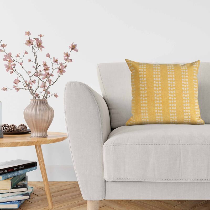 Handwoven Polka Dot Stripe Square Cotton Throw Pillow Cover - 20" - Yellow and Cream