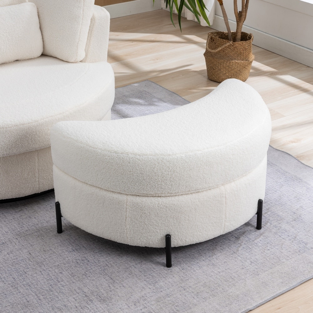 32.7" W Upholstered Half Moon Storage Ottoman Footrest Footstool