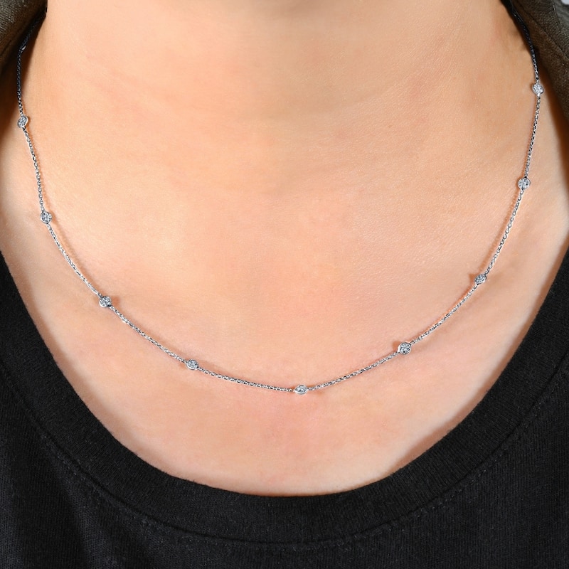 1 1/2 Ctw Diamond Bezel Station Necklace White Gold 18"